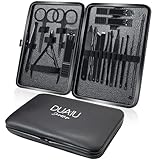 DUAIU Professionelles Maniküre Set, 18-teiliges schwarzes Edelstahl-Nagelknipser-Set mit Lederetui - ideales Reise-Pflegegeschenk für Männer/Frauen