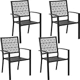 Yaheetech 4er-Set Esszimmerstuhl aus Metall Gartenstuhl Outdoor Küchenstuhl Stapelbarer Armlehnstuhl für Außenbereich bis 136 KG Belastbar Gartensessel