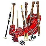 TC Schottischer Dudelsack in voller Größe, spielbarer Dudelsack mit Übungskanter, komplett silberfarbene Halterungen, Palisanderholz, inklusive Tutorenbuch und Tasche