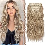 FESHFEN Clip in Extensions, 4PCS Haarverlängerungen mit Clips Synthetik Gewellte Haarextension Aschblond Clip in Haarteil für Frauen, 50 cm