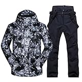 ALSOGO Herren Skijacke & Skihose Set Skianzug 2 teilig Schneeanzug 10.000mm Wassersäule Atmungsaktiv Winddichte Schneehose Schneejacke mit Abnehmbare Kapuzen Skifahren Snowboarden336-Schwarz L