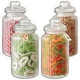 Praknu Bonbonglas mit Deckel & Etiketten - 1,2L - 4 Vintage Vorratsgläser für Candy Bar, Hochzeit, Party & Küche - Spülmaschinenfest - Für Kekse, Schokolade & Süßigkeiten