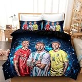 EXUFRW Fussball Bettwäsche 135x200 cm + Reißverschluss Kissenbezug 80×80 cm Jungen Fußballsta Bettwäsche Deckung Set Weich Mikrofaserbettwäsche