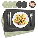 Euqvunn Tischsets Abwaschbar und Untersetzer, 6er Set Doppelseitigen PU Platzsets Wasserdicht rutschfest Hitzebeständig für Küche Innen und Außen(43×30cm-Grau Grün)