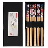 Essstäbchen, 5 Paar Stäbchen Japanisch Chopsticks Stäbchen Zum Essen Sushi Stäbchen Bambus Geschenk Essstäbchen Spülmaschinenfest mit Luxuriöser Schwarz Handgemachte