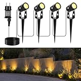 GuKKK Gartenbeleuchtung, 4er Set Gartenstrahler, Außenleuchten Netzbetriebene 13m 12V Niederspannungs-Pfad Strahler mit Adapter IP67 Wasserdicht, Warmweiß Scheinwerfer Gartenlampe Wegbeleuchtung