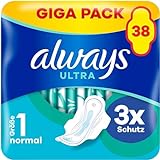 Always Ultra Binden Damen Gr. 1, Normal (38 Damenbinden mit Flügeln) Giga Pack, dünn und super saugfähig, geruchsneutralisierend und Auslaufschutz