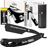Herren Rasier-Set - Männer Rasiermesser/Barbiermesser - mit 50 Einzelklingen + Tuch + Alaunstift + Aufbewahrungsetui + Kammführung für Rasur -SCHWARZ- BARBER TOOLS
