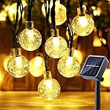 Moxled Solar Lichterkette Aussen 60 LED, 11M Lichterkette Außen Solar Wasserdicht, 8 Modes Kristall Kugeln Solar Lichterkette Außen für Garten, Terrasse, Balkon, Partys (Warmweiß)