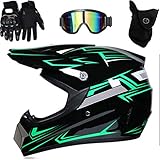 HUSHUI Motocross Helm, Profi Motocross Helm Motocross Dirt Bike Offroad Motorradhelm Set Full Face MTB Helm mit Schutzbrille Handschuhe Gesichtsbedeckung, Motorradhelm