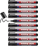 edding 300 Permanentmarker - schwarz - 10 Stifte - Rundspitze 1,5-3 mm - wasserfest, schnell-trocknend - wischfest - für Karton, Kunststoff, Glas, Holz, Metall, Glas