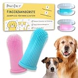 PawsOnly | Hundezahnbürste | Fingerzahnbürste für Hunde & Katzen | Zahnbürste Hund | Fingerlinge Zahnpflege | Dog Toothbrush | Katzenzahnbürste | Zahnputzfingerling Welpen Zähne Putzen (Blau + Rosa)