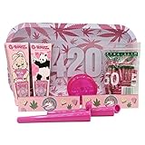 raupir Set bestehend aus 50 PURIZE Pink Aktivkohlefilter, Metall Drehtablett, vorgedrehte Cones G-ROLLZ, Grinder Acryl, Choosypapers Zigarettenpapier, Tubes - in Pink für den ultimativen Rauchgenuss