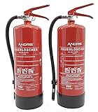 2x Feuerlöscher 6kg ABC Pulver-Feuerlöscher der Profi mit 10 LE für Handwerk, Gewerbe und Industrie mit Wandhalterung, ANDRIS® Prüfnachweis und Jahresmarke für 2 Jahre & orig. ANDRIS® ISO Symbolschild