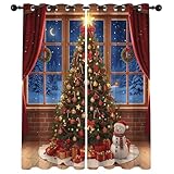 Havenix Weihnachten Vorhänge Blickdicht Wohnzimmer Weihnachtsbaum Und Schneemann Vorhang mit ösen Gardinen 220 cm Hoch 2er Set Verdunklungsvorhänge für Schlafzimmer Fenster
