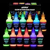 ARTFLY nachtleuchtende Farben, Fluoreszierende Leuchtfarbset mit 12 leuchtenden Farben á 30ml/1oz, Acryl Glow in The Dark Farbe perfekt Halloween- und Weihnachtsdekoration