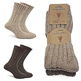 MOUNTREX Alpaka Socken, Wollsocken für Damen, Herren - Stricksocken - 2 Paar, Beige/Braun (Dick - wie gestrickt), 43-46