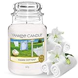 Yankee Candle Duftkerze im Glas (groß) – Clean Cotton – Kerze mit langer Brenndauer bis zu 150 Stunden