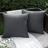 EMEMA Kissenbezug Outdoor Wasserdicht Sofakissen Wasserfest Dekokissen Kissenbezüge Dekorativ Kissen Kissenhülle aus Polyster für Garten Sofa Wohnzimmer Bett 2er Set 40x40 cm Dunkelgrau