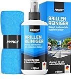 PRINOX® Brillenreiniger Set 250ml mit Mikrofaser Brillenputztuch - Brillen Reiniger mit Mikrofaser Tuch für alle Brillen gegen Fettflecken und Fingerabdrücke auf der Brille