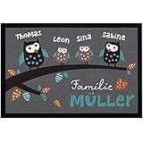 SpecialMe® Fußmatte Familie Wunschname Eulen mit Namen personalisierbar rutschfest & waschbar weiß 60x40cm