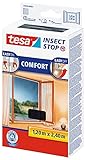 tesa Insect Stop COMFORT Fliegengitter für bodentiefe Fenster - Insektenschutz selbstklebend - Fliegen Netz ohne Bohren - anthrazit (durchsichtig), 120 cm x 240 cm