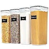 Vtopmart 2.8L Vorratsdosen Set, Müsli Schüttdose & Frischhaltedosen, BPA frei Kunststoff luftdicht,Trockenfutterbehälter, Satz mit 4, 24 Etiketten für Getreide, Mehl, Zucker usw (Schwarz)