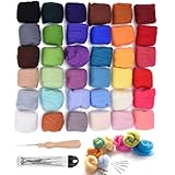 Asiv 36 Farben Filzwolle Märchenwolle Roving filzen Nadelfilzen Starter Set für Nassfilzen und Trockenfilzen DIY Handwerk Deko