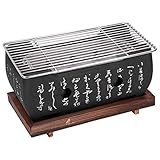 Japanischer Tischgrill, Mini Holzkohle Tischgrill Japanischer BBQ Grill Barbecue-Grill mit Backblech Drahtgitter und Holzbasis für Yakiniku Robata Yakitori Takoyaki und BBQ