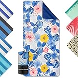 ZENACROSS - Strandhantuch 90x180cm - Mikrofaser Handtuch Groß - Schnelltrocknend - Microfaser Badetuch Sandfrei - Leichtes und Kompaktes Strandtuch - Tropische Blumen