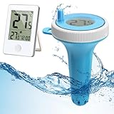 Aaiwtd Pool thermometer funk,IP67 Wasserdicht poolthermometer schwimmend mit Indoor Temperatur Monitor,Wireless Digital Pool Thermometer für 100m Reichweite für Schwimmbäder Aquarium Badewannen Teich