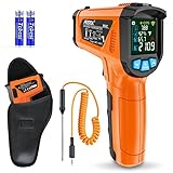 Infrarot Thermometer MESTEK Digital Laser Temperaturmessgerät mit K-Sonde IR Pyrometer -50°C bis 800°C Berührungslos Farbe LCD Alarm Einstellbarer Emissionsgrad für Küche Backen Industrie