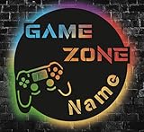 Waluna® Game Zone personalisiert mit Name Led Geschenk für Gamer Zimmer Deko Zubehör - RGB Gaming Deko in 12 Holzarben (G001)