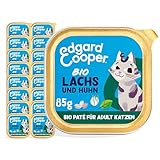 Edgard & Cooper Katzenfutter Nass Pate Bio Getreidefrei Katze Adult Erwachsene Sterilisierte oder Aktive Nassfutter Biologisch Paté 85g x 16 Lachs & Huhn, Schmackhafte und Ausgewogene Nahrung