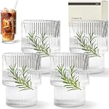 KIVY Geriffelte Wassergläser [4er Set] - Trinkgläser Set Wasserglas - Stapelbares Trinkglas Wasserglas Set - Wassergläser Modern Saftgläser - Ästhetische Gläser Water Glasses - Robust (4x190ml)