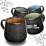 Moritz & Moritz SOLID 4er Tassen Set Bunt - Kaffeebecher Set Außen Schwarz - Robustes Steinzeug - Spülmaschinen- & mikrowellenfest - Perfekt für Kaffee, Tee & mehr