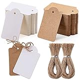 200pcs Premium-Geschenkanhänger mit 200 Wurzel-Naturjute-Schnur, Kraftpapier-Preisschilder, Craft-Tags Für Hochzeit Weihnachten Thanksgiving (Braun und weiß)