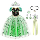 URAQT Mädchen Anna Kostüm Kleid, Kinder Prinzessin Kostüm für Karneval Party Cosplay Verkleidung Halloween Fest Geburtstag, mit Zubehör Krone Zauberstab,120CM