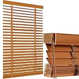 Holzjalousien Innen|Verdunkelung Jalousien Echtholz mit 5cm Lamellen| 50 60 70 90 110 120 140 160cm|Sichtschutz Rollos Jalousette für Fenster in Schlafzimmer Büro Küche Bad(Kalifornien Goldbraun)