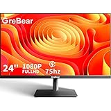 GreBear 24 Zoll FHD Monitor 1080p PC Monitor 75 Hz Bildschirm mit Lautsprechern, 99% SRGB 5ms Low Blue Light Blendfreier IPS-Panel LCD Desktop-Display mit HDMI/VGA/Audio/Freesync Neigung einstellbar