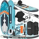tectake® SUP, Stand Up Paddle Board, Standup aufblasbar, SUB mit Pumpe, Kajak Boot Sitz, Finnen, Rucksack, Doppelpaddel, Paddel, für Wassersport und Paddling, bis 200 kg belastbar - türkis/orange