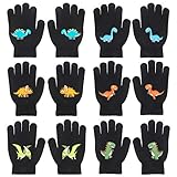 QKURT 6 Paar Magische Handschuhe für Kinder, Winterthermische Handschuhe Vollfinger Kinderhandschuhe Dinosaurier/Baggermuster für Jungen Mädchen