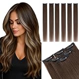 MY-LADY Clip in Extensions Echthaar 6 Stück, 25cm Haarverlängerung Natürlich, Single Clip Hair Extension Highlights für Frauen Damen Glatt Dunkel Braun(#02, 31g)