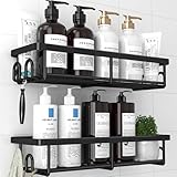 Kitsure Duschablage ohne Bohren - 2 Stück rostfreie Badezimmer Organizer, schnell trocknende Badregal, mit großer Kapazität, langlebige Shampoo Halterung für Dusche aus Edelstahl, Large, Schwarz