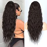 Pferdeschwanz Extensions Braun Lang Gewickelt Haarteil Ponytail Natürliches Kunsthaar Haar Haarverlängerunge Extensions für Damen Afro Zopf Ponytail ca.65cm 095B