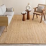 HOMEMONDE Juteteppich, rechteckig, Boho, Heimdekoration, natürlich, handgewebt, rustikal, Vintage, wendbar, geflochtener Teppich für Schlafzimmer, Küche, Wohnzimmer, Flur, Esszimmer