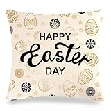 Dsnyu Kissenbezug 40X40 Leinen, Pillow Cover Ostereier Happy Easter Day Cushion Cover Schwarzes Khaki 1 Stück für Sofa Bett Wohnzimmer