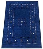 Gabbeh Teppich Blau 100% Wolle 120x170 cm Handgewebt Orientteppich Lori WR60