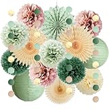 Party Deko Salbeigrün Rosa Salbei Altrosa Deko Geburtstag Party Deko Grün Rosa Pompons Olivgrün Papierfächer Beige für Babyparty Geburtstagsdeko Hochzeitsdeko Salbei JGA Salbeigrün Frauen