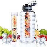 UTEBIT 2L Sportflasche, Wasserflasche mit Tee- oder Fruchtaufguss,2Liter Mehrwegflasche aus BPA-freiem Tritan mit Motivationszeitmarker für Gymnastik, Camping, Büro